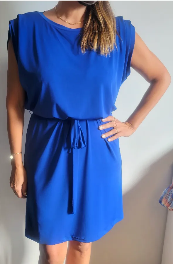 Pleated Shoulder Dress with Tie