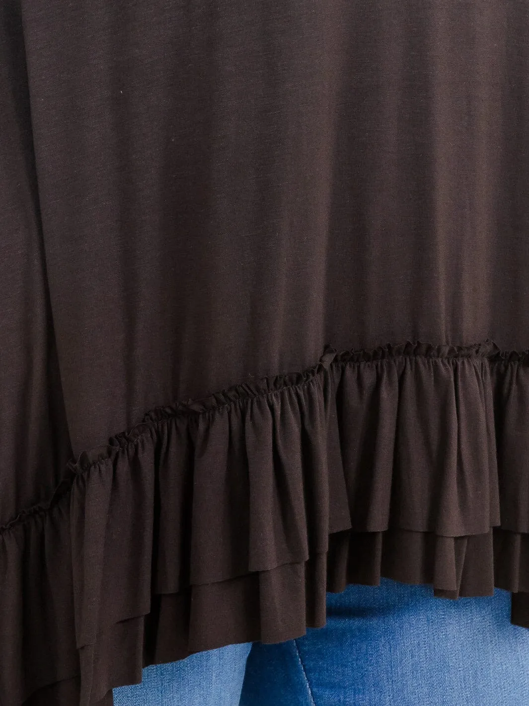 PLUS SIZE 3/4 SLEEVES RUFFLE BOTTOM HEM TUNIC HIGH-LOW TOP