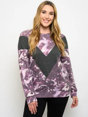 PLUS SIZE CHEVRON LONG SLEEVE TOP