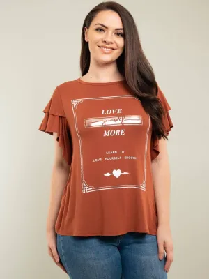PLUS SIZE GRAPHIC TOP WITH RUFFLE SLEEVES