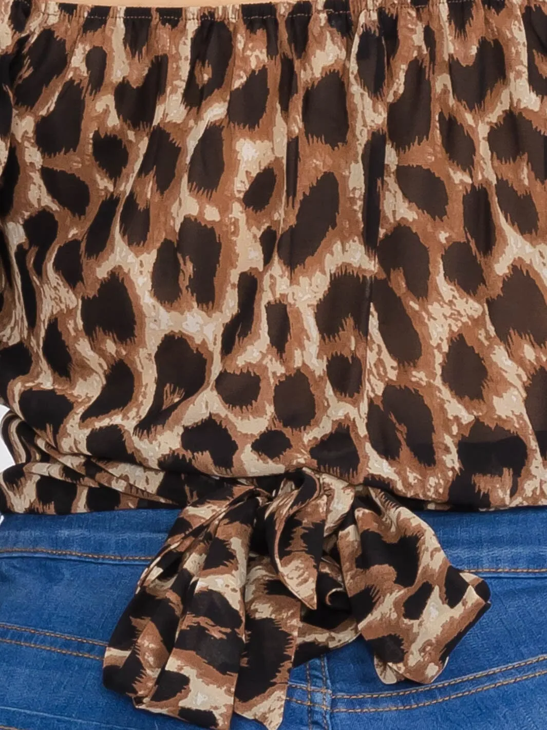 PLUS SIZE LONG SLEEVE SELF TIE ANIMAL PRINT CROP TOP