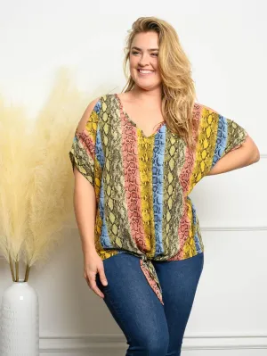PLUS SIZE RAINBOW SNAKE SKIN COLD SLEEVE TOP