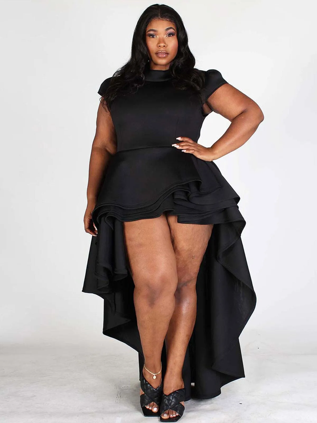 PLUS SIZE SHORT SLEEVES RUFFLE HIGH-LOW TOP/DRESS