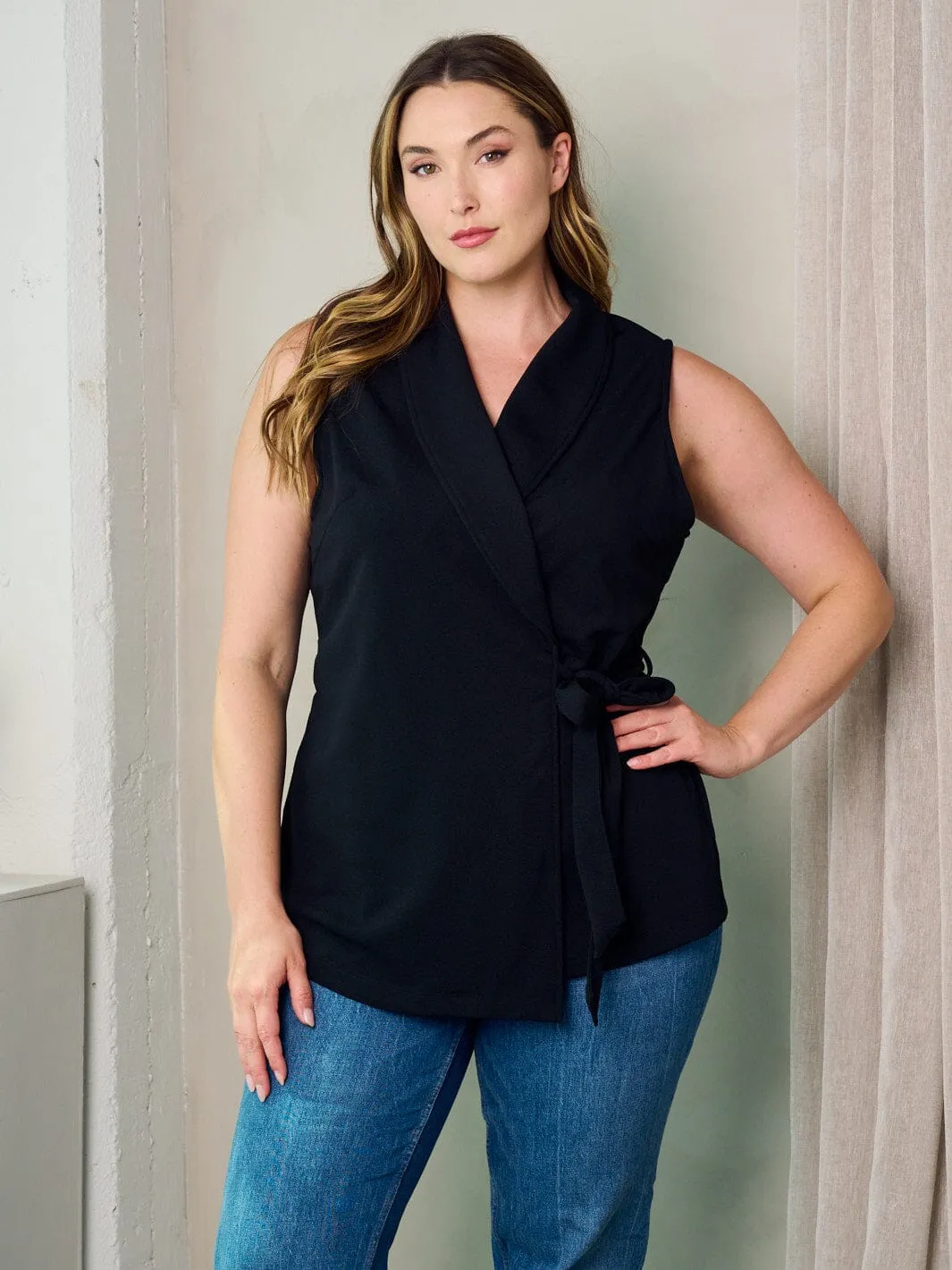 PLUS SIZE SLEEVELESS WRAP SELF TIE VEST TOP