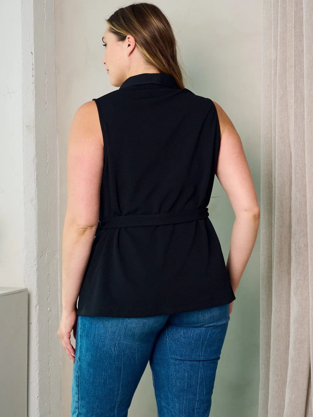 PLUS SIZE SLEEVELESS WRAP SELF TIE VEST TOP