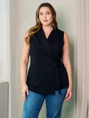 PLUS SIZE SLEEVELESS WRAP SELF TIE VEST TOP