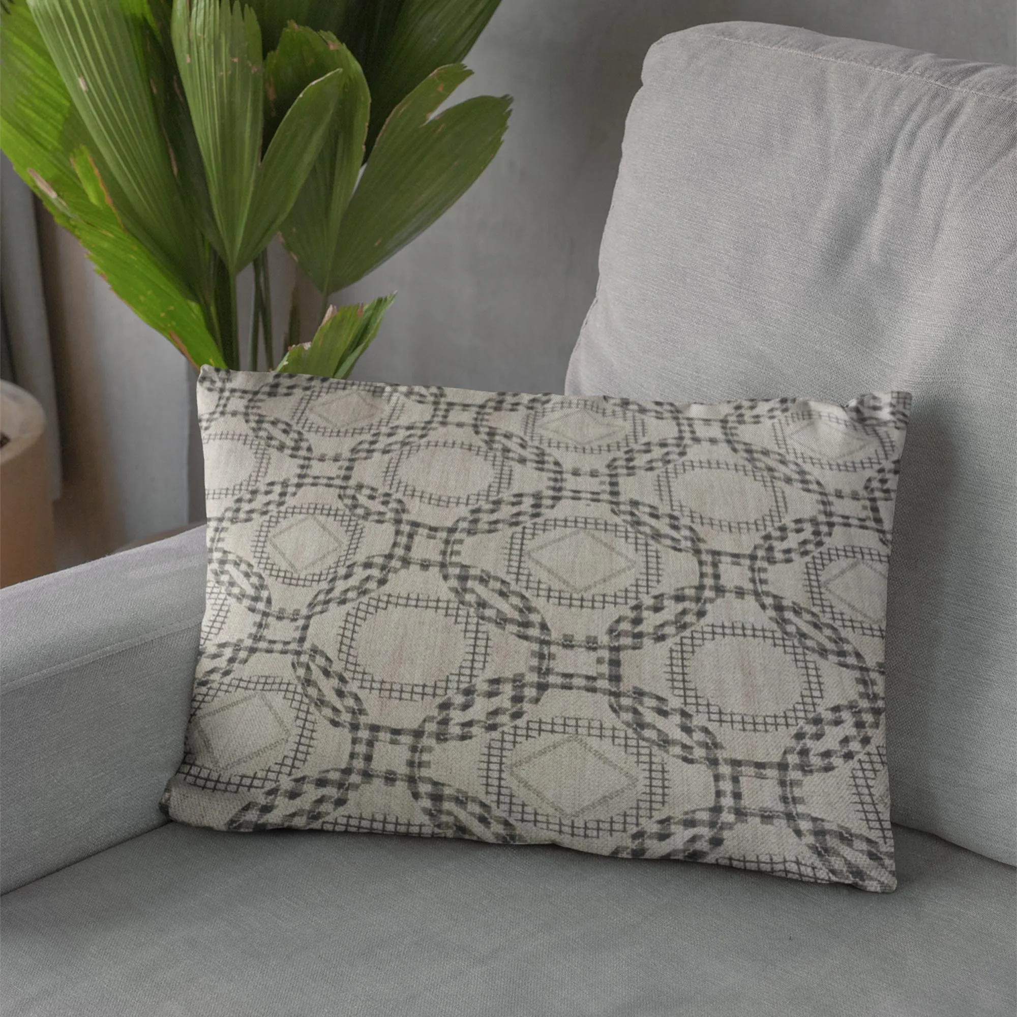 Plutus Beige Gray Serene Circles Circle Luxury Throw Pillow