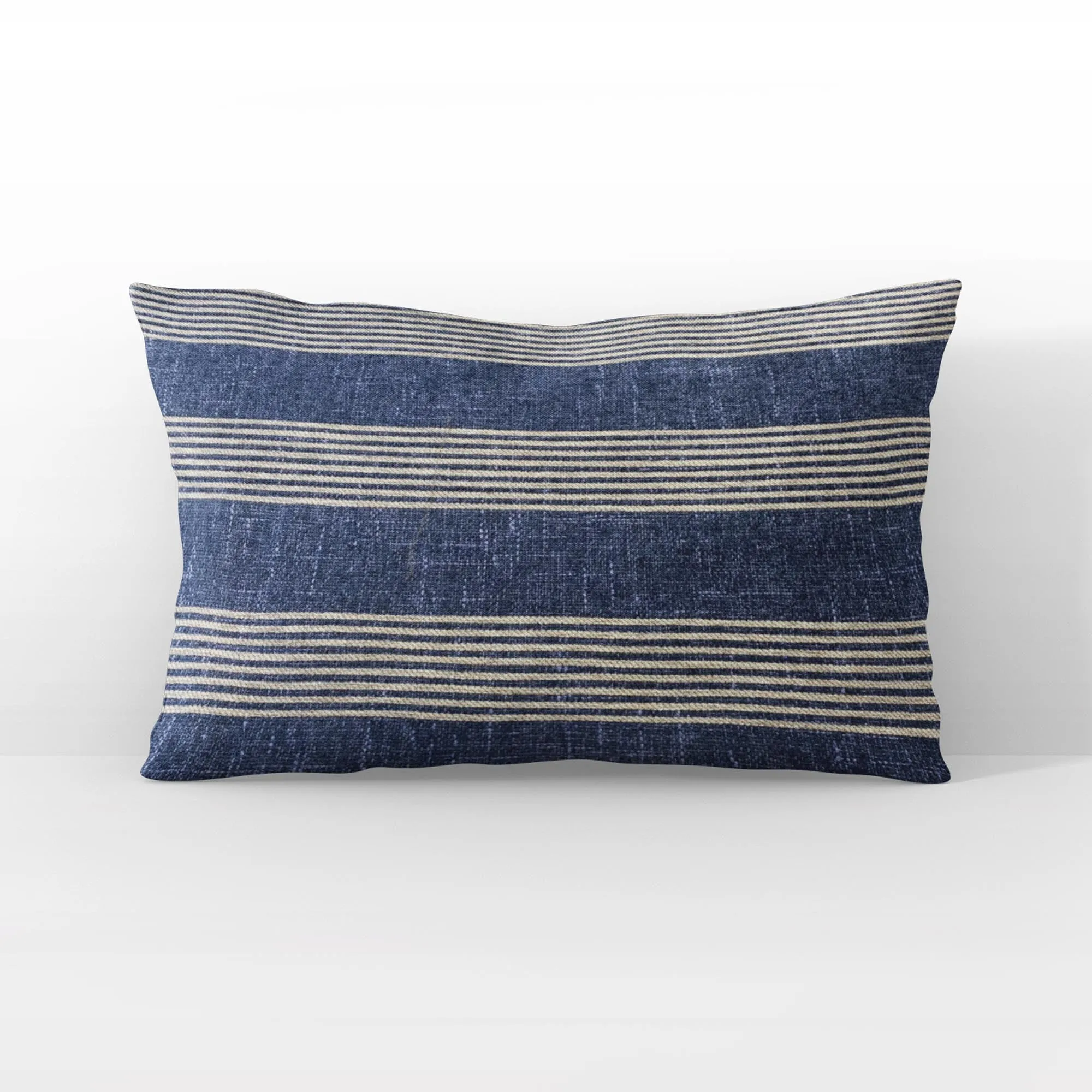 Plutus Blue Beige Skyline Stripes Stripe Luxury Throw Pillow