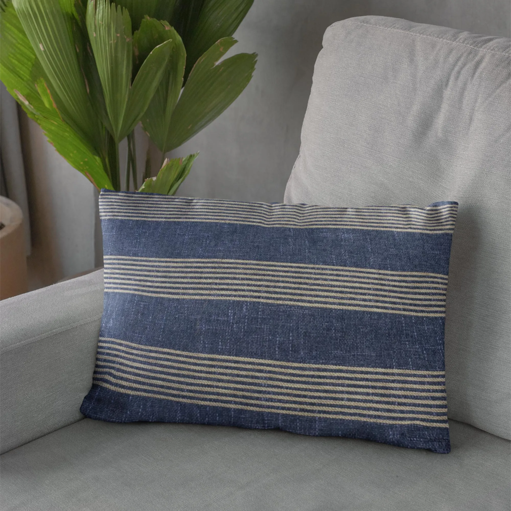 Plutus Blue Beige Skyline Stripes Stripe Luxury Throw Pillow