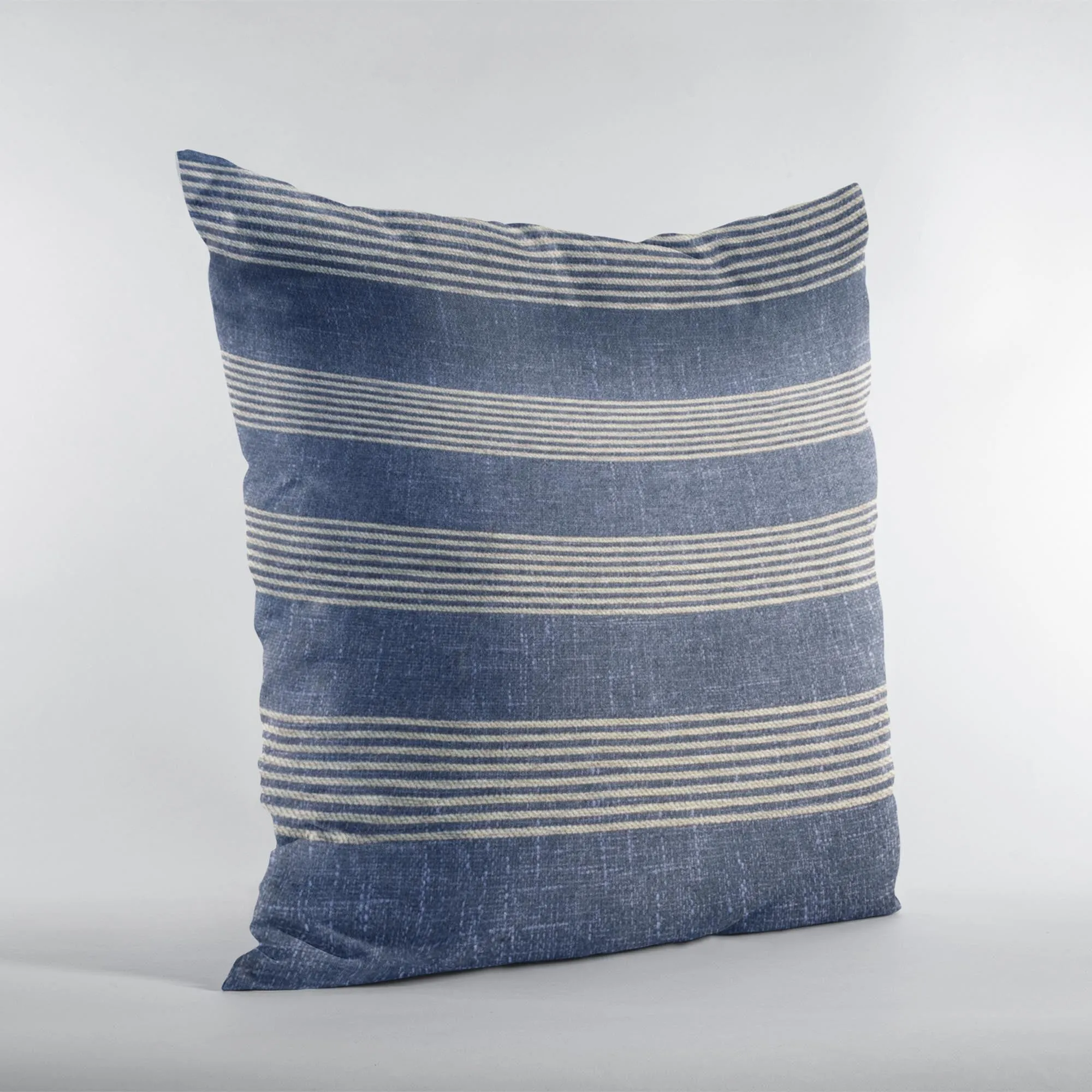 Plutus Blue Beige Skyline Stripes Stripe Luxury Throw Pillow