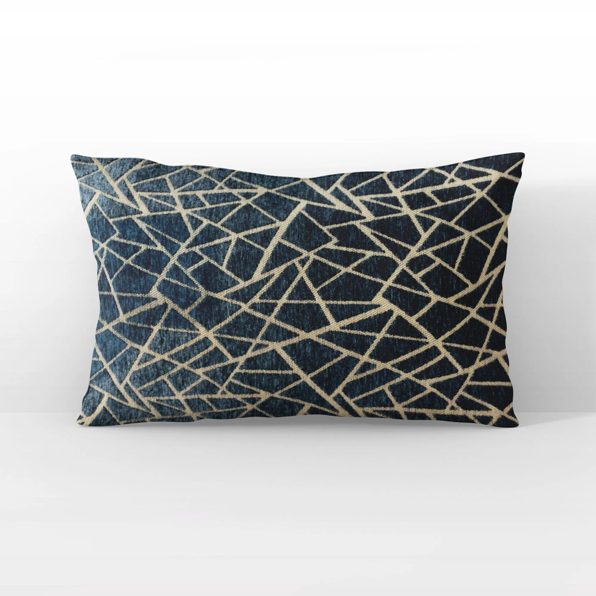 Plutus Shattered Prism Geometric Navy Gold Velvet Luxury Throw Pillow