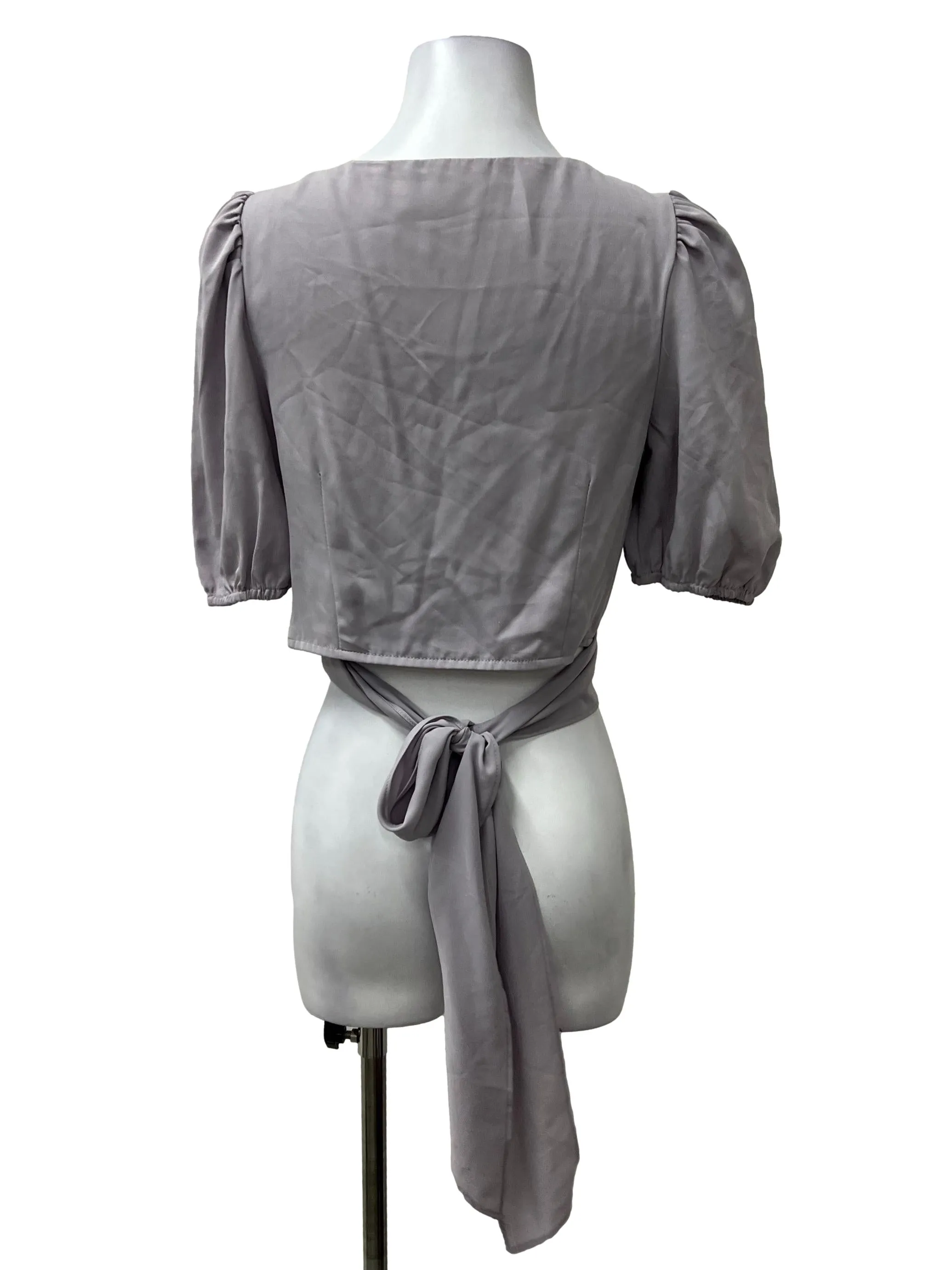 Purple Self Tie Puff Sleeve Top TTR
