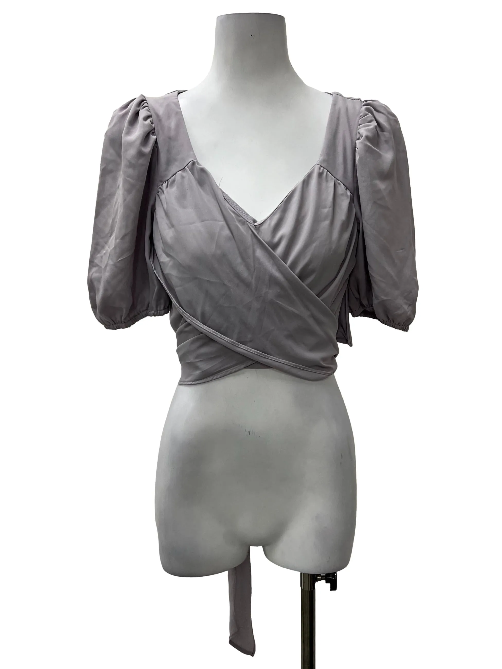 Purple Self Tie Puff Sleeve Top TTR