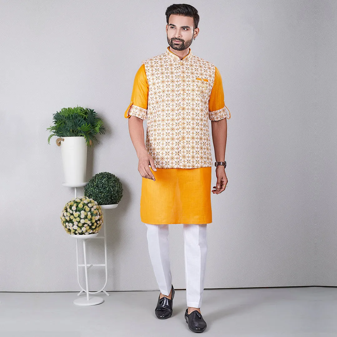 Radiant Splendor Golden Custard Yellow Kurta Bandi Set