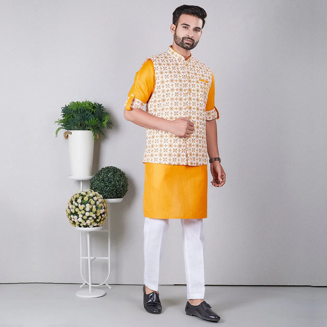Radiant Splendor Golden Custard Yellow Kurta Bandi Set