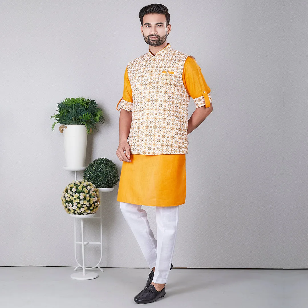 Radiant Splendor Golden Custard Yellow Kurta Bandi Set