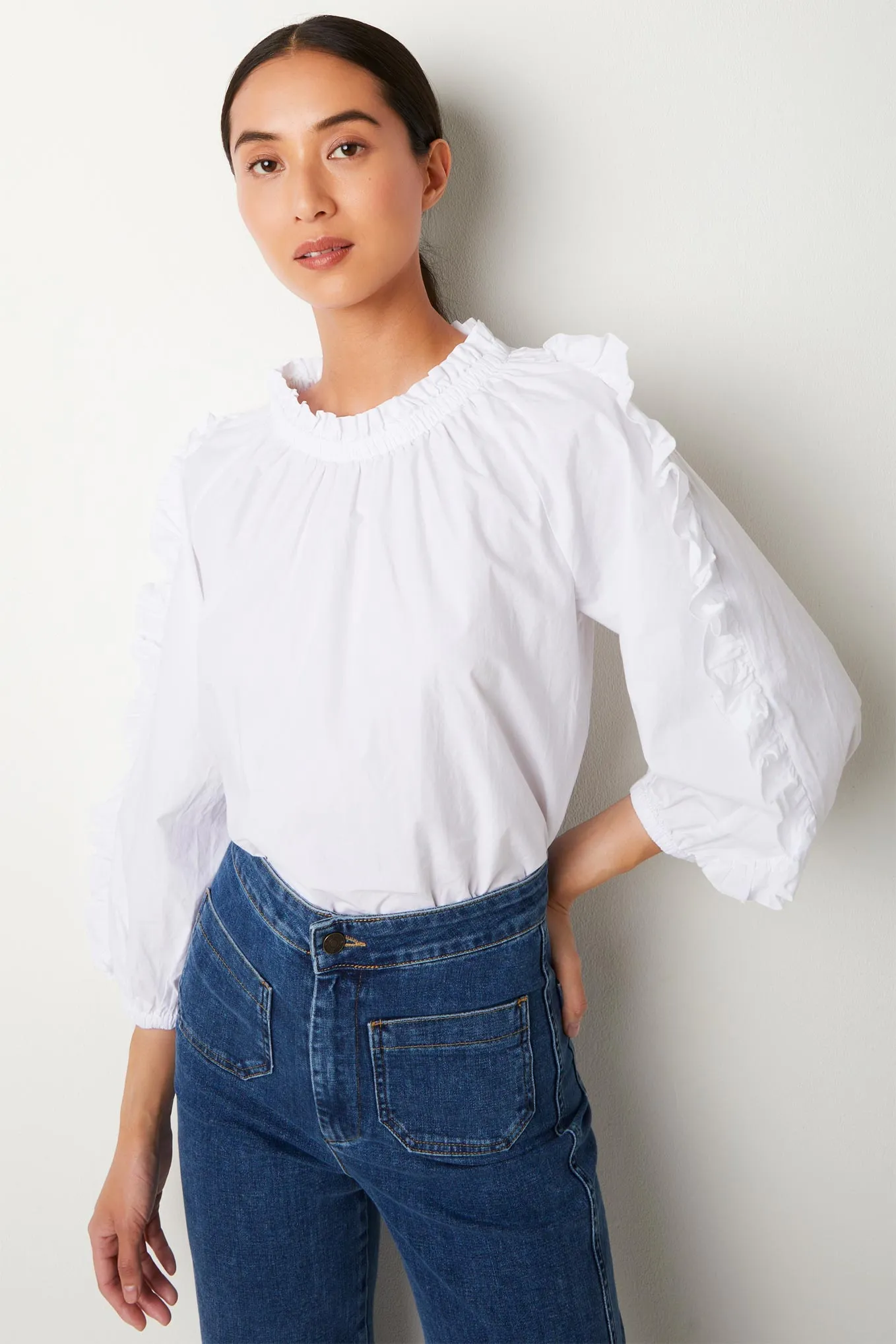 Rae Ruffle Sleeve Top - White