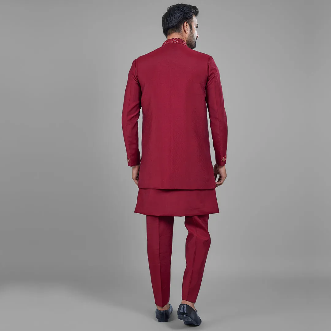 Regal Red Indo-Western Ensemble with Long Jacket