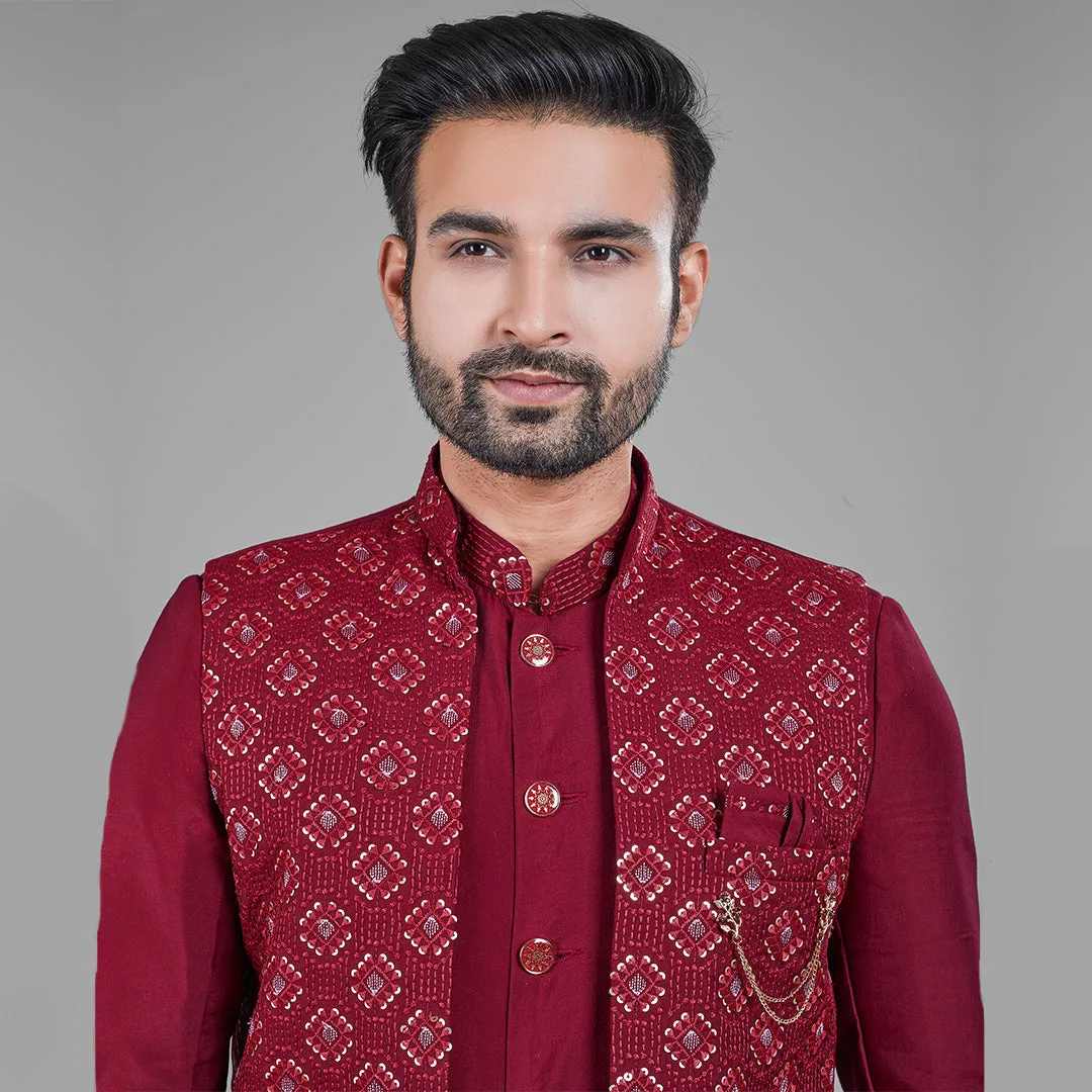 Regal Red Indo-Western Ensemble with Long Jacket