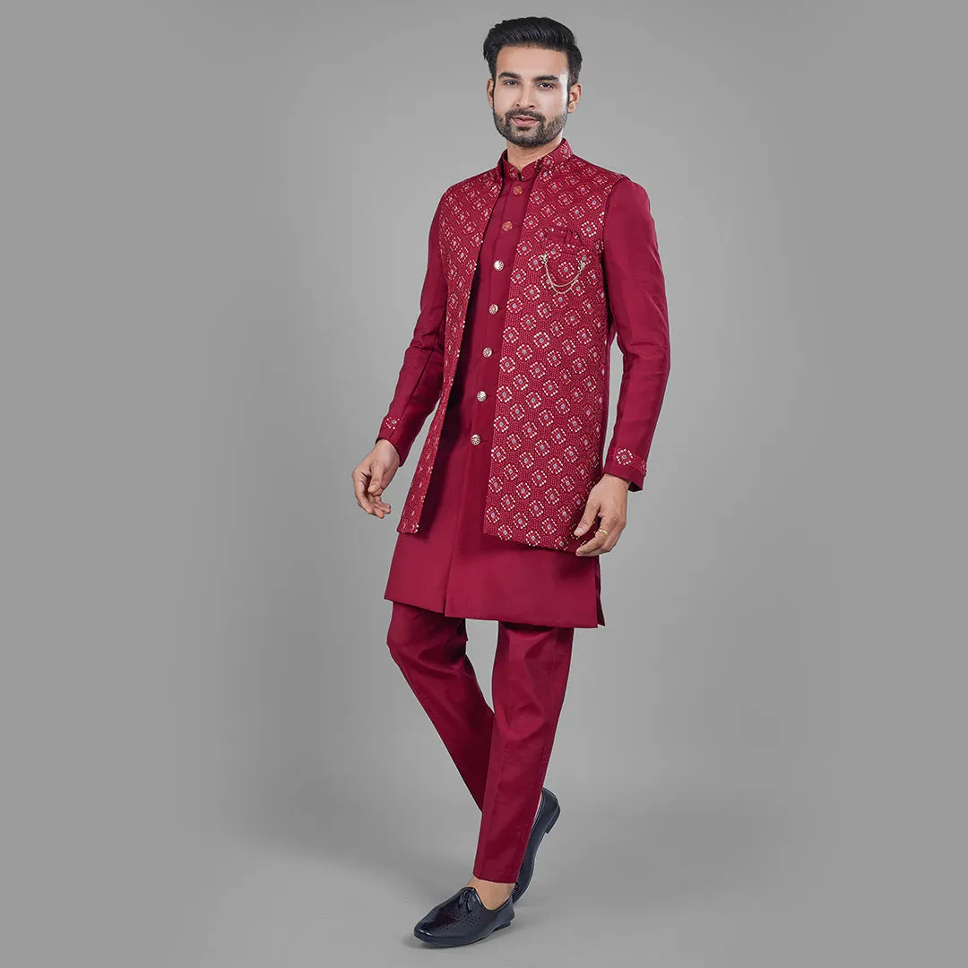 Regal Red Indo-Western Ensemble with Long Jacket