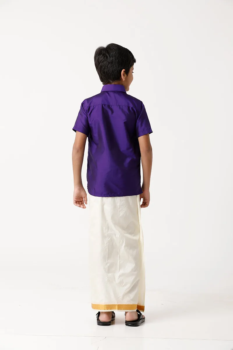 Rising Star - Violet Matching Fixit Dhoti and Shirt 2 in 1 Set For Kids | Uathayam