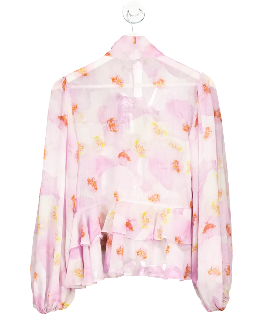 River Island Purple Sheer Floral Ruffle Bow Blouse UK 6
