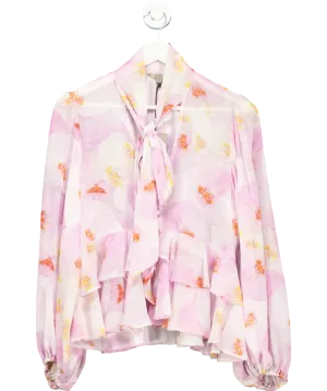 River Island Purple Sheer Floral Ruffle Bow Blouse UK 6