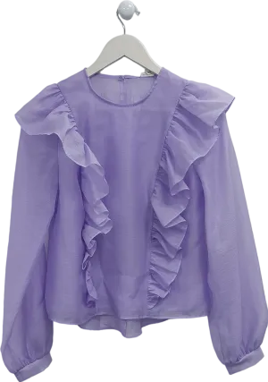 River Island Purple Sheer Ruffle Blouse UK 8