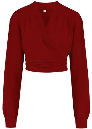 Rock N Romance Darla Long Sleeve 40's Wrap Blouse Wine