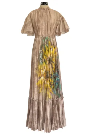Romantic Fall 2019 Valentino Pleated Cotton Dress w Huge Painted Floral Detailing
