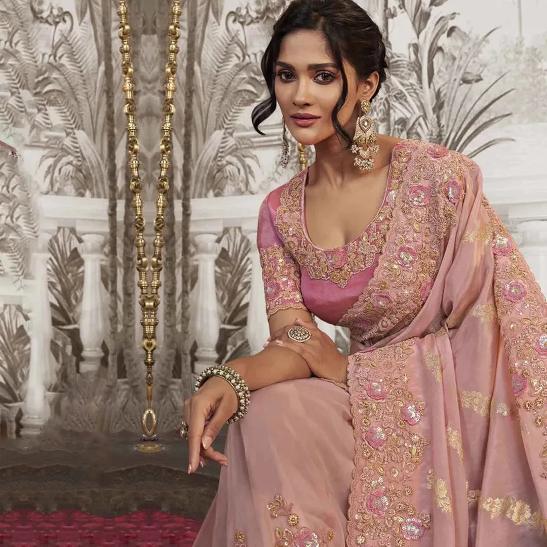 Rose Radiance Zardozi Sequinned Saree