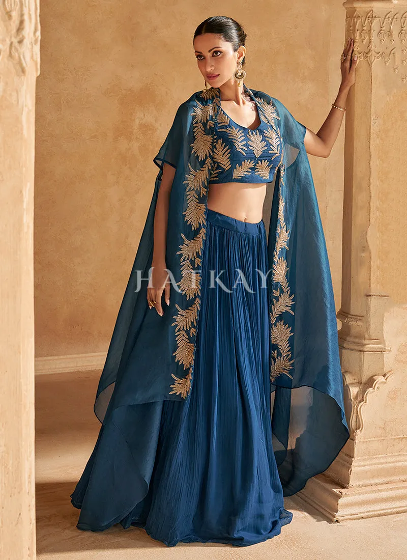 Royal Blue Handwork Cape Style Lehenga Choli