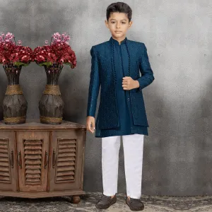 Royal Blue Three Piece Kurta Set For Boys