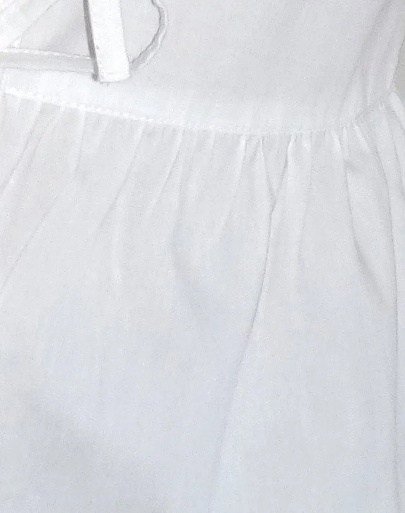Ryota Tie Front Blouse in White with White Binding