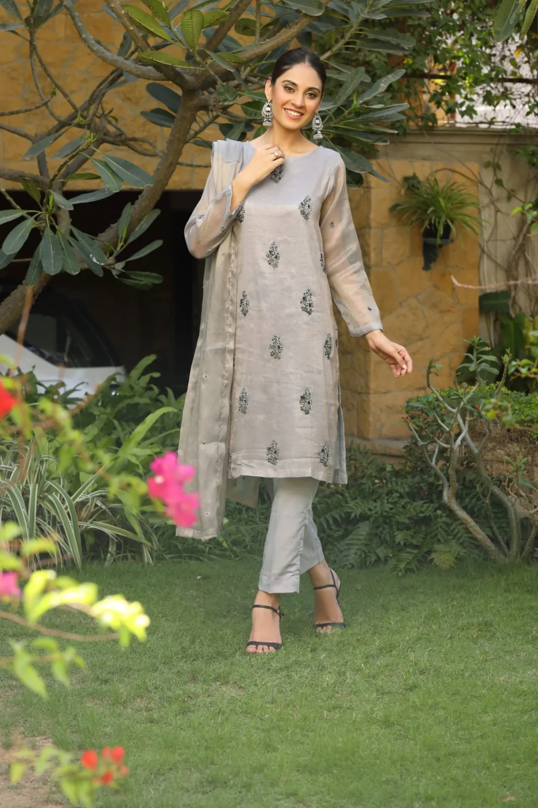 Sabina Hand Embellished shirt with pants & dupatta 3-Piece Stitched