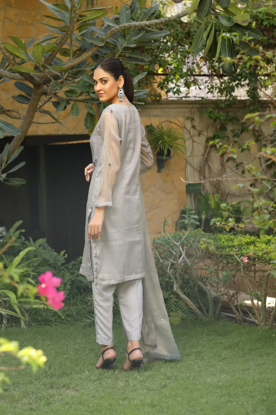 Sabina Hand Embellished shirt with pants & dupatta 3-Piece Stitched