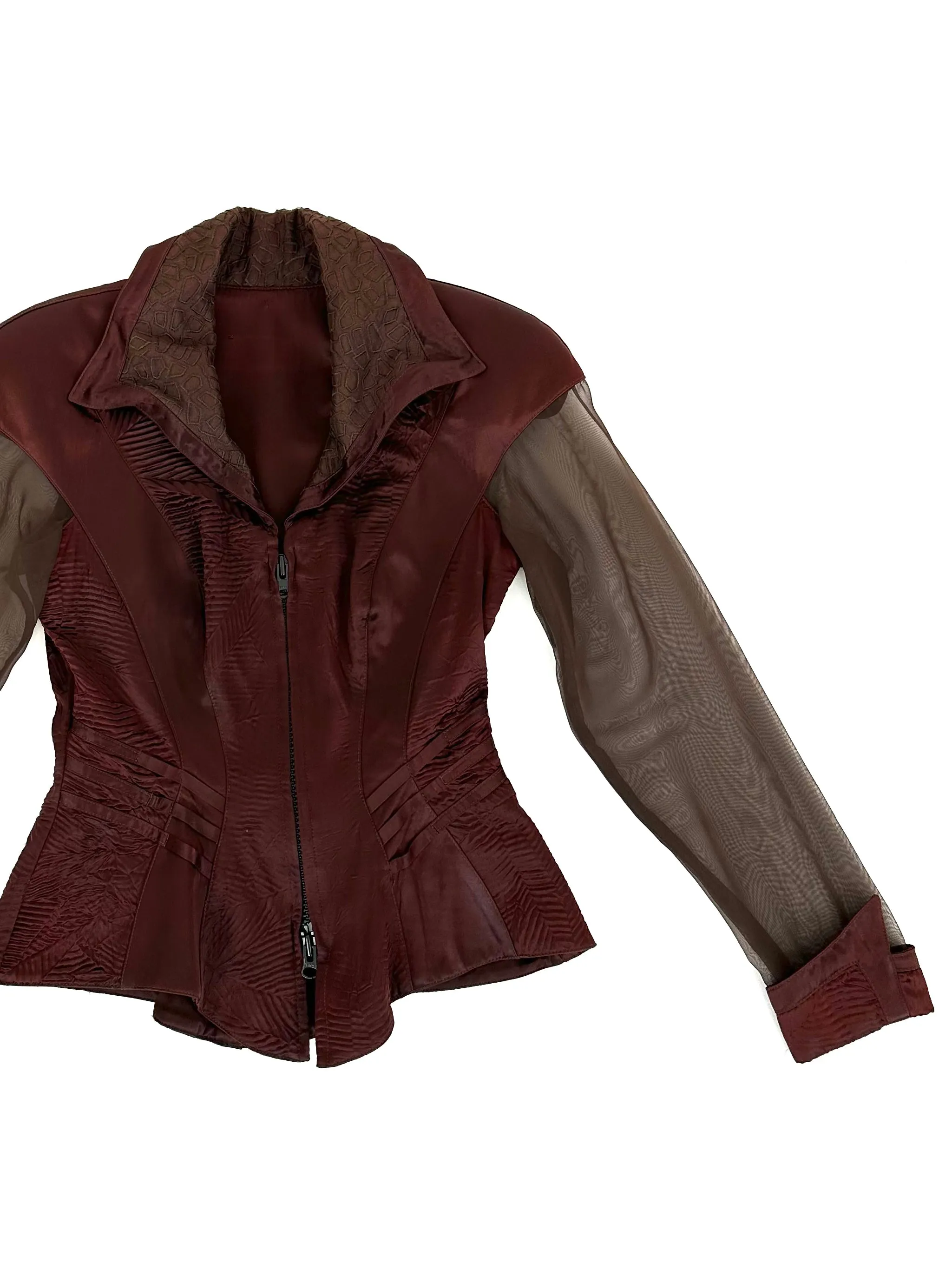 Satin Plissé Chiffon Trim Jacket