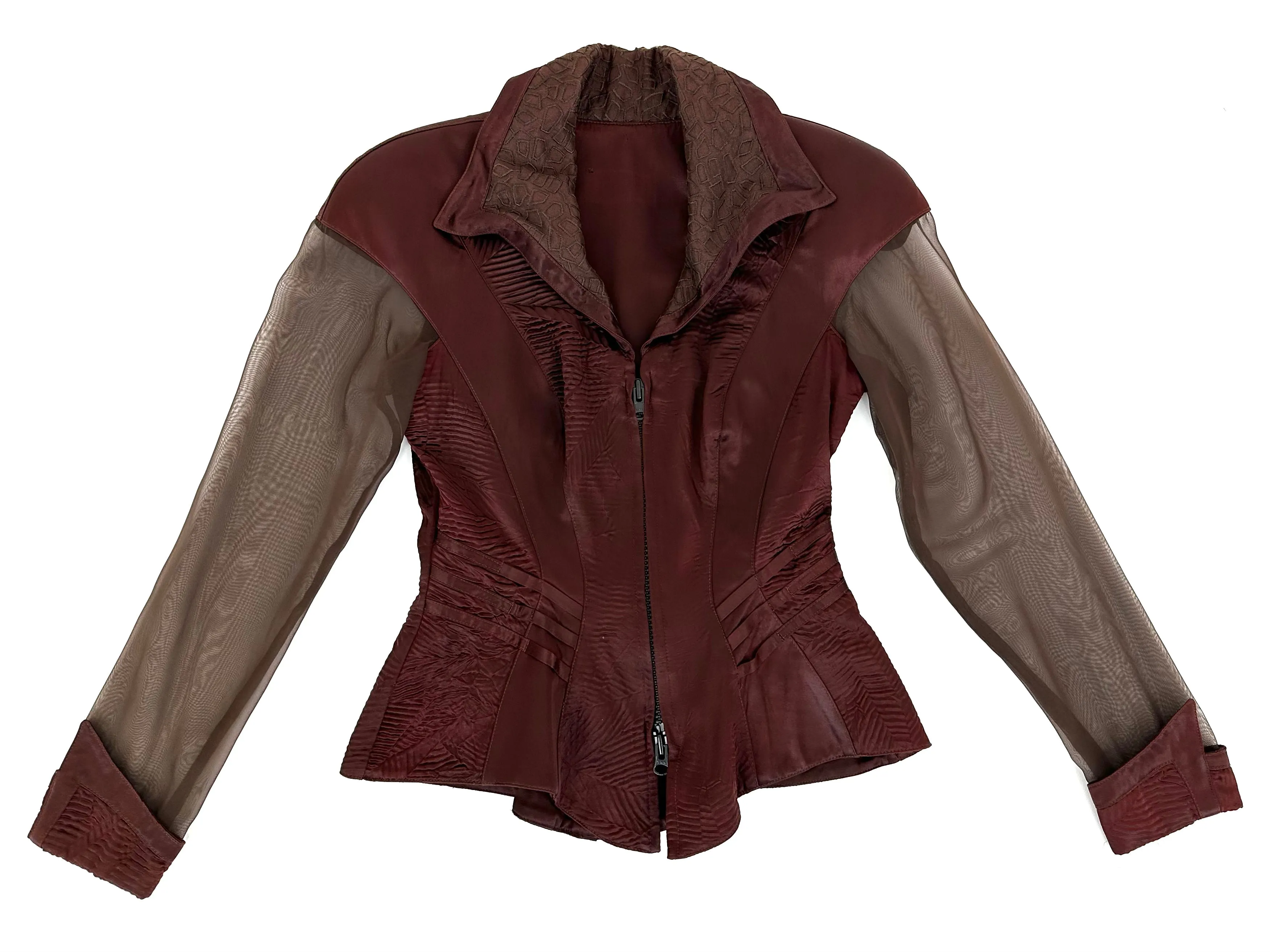 Satin Plissé Chiffon Trim Jacket