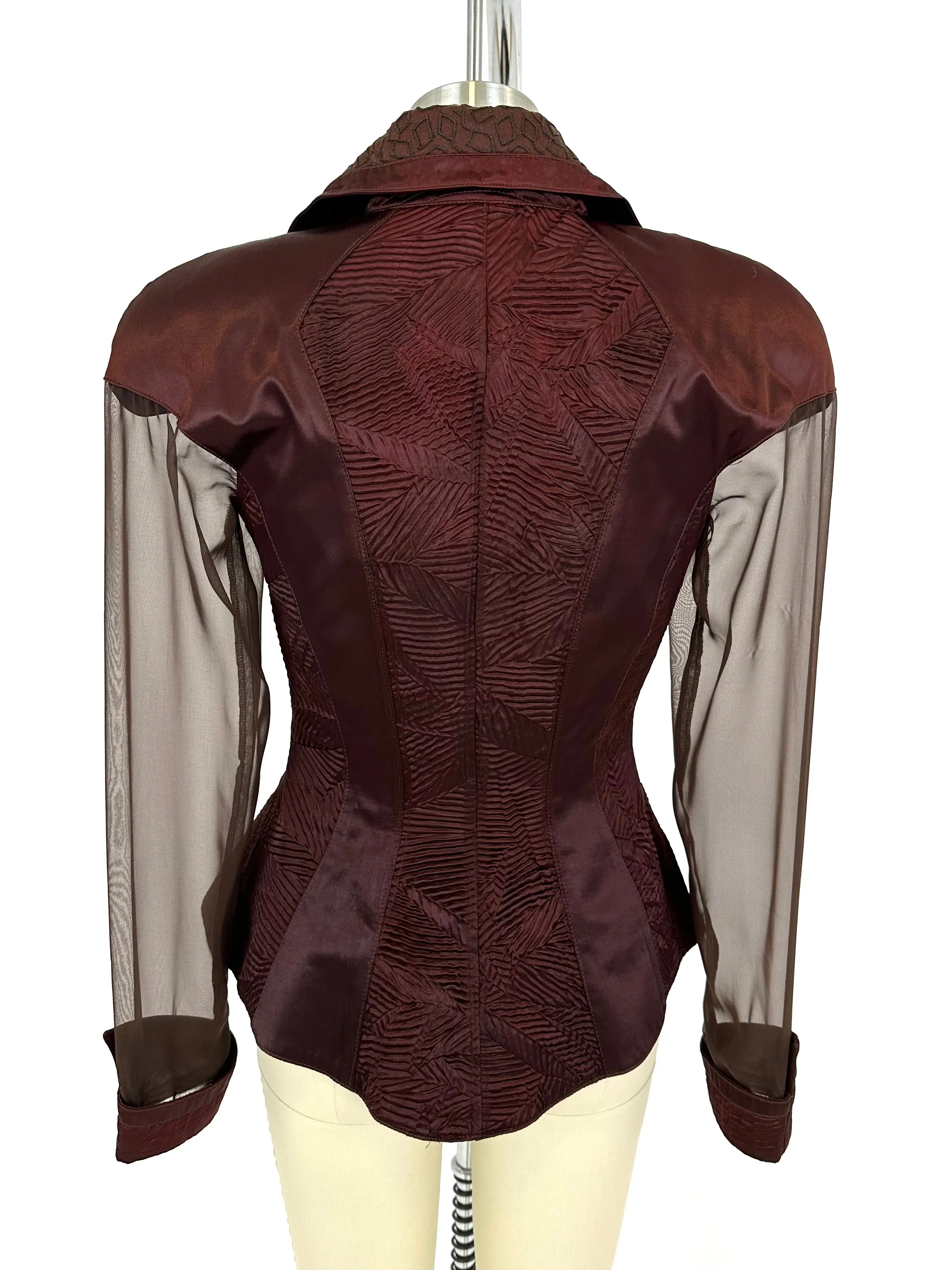 Satin Plissé Chiffon Trim Jacket