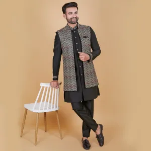 Shadowed  Black Indo-Western Ensemble with Designer Jacket