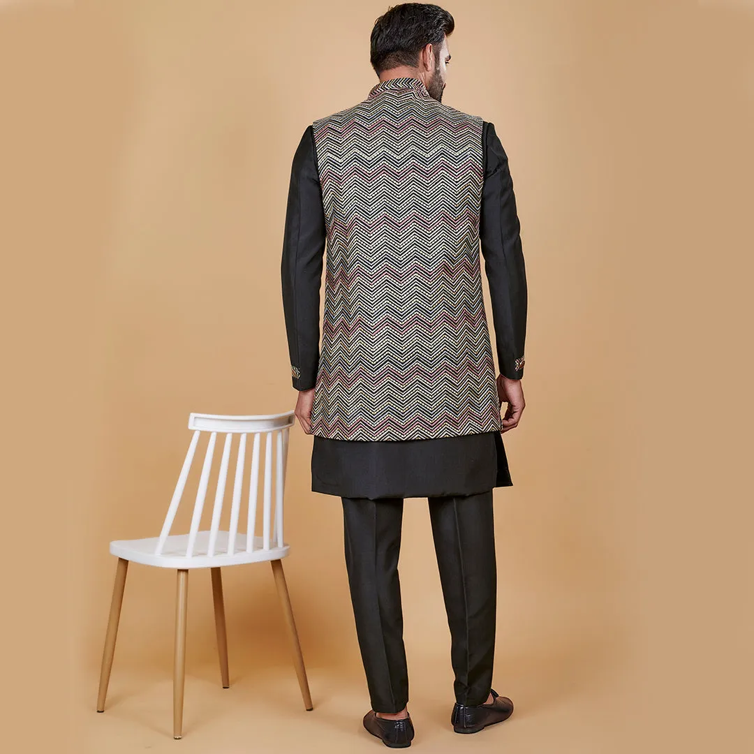Shadowed  Black Indo-Western Ensemble with Designer Jacket