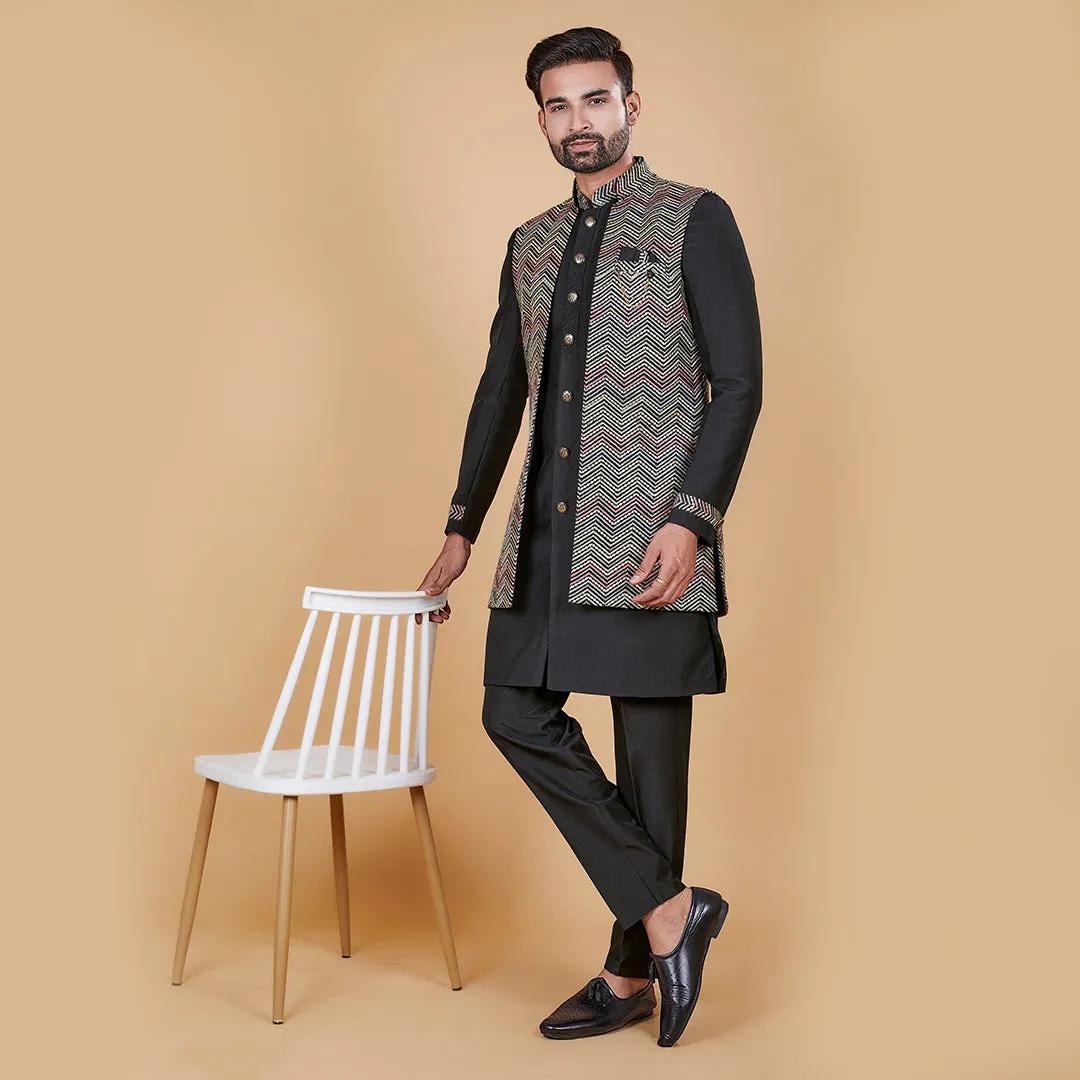 Shadowed  Black Indo-Western Ensemble with Designer Jacket