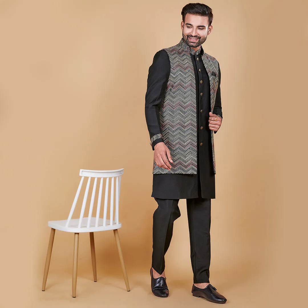 Shadowed  Black Indo-Western Ensemble with Designer Jacket