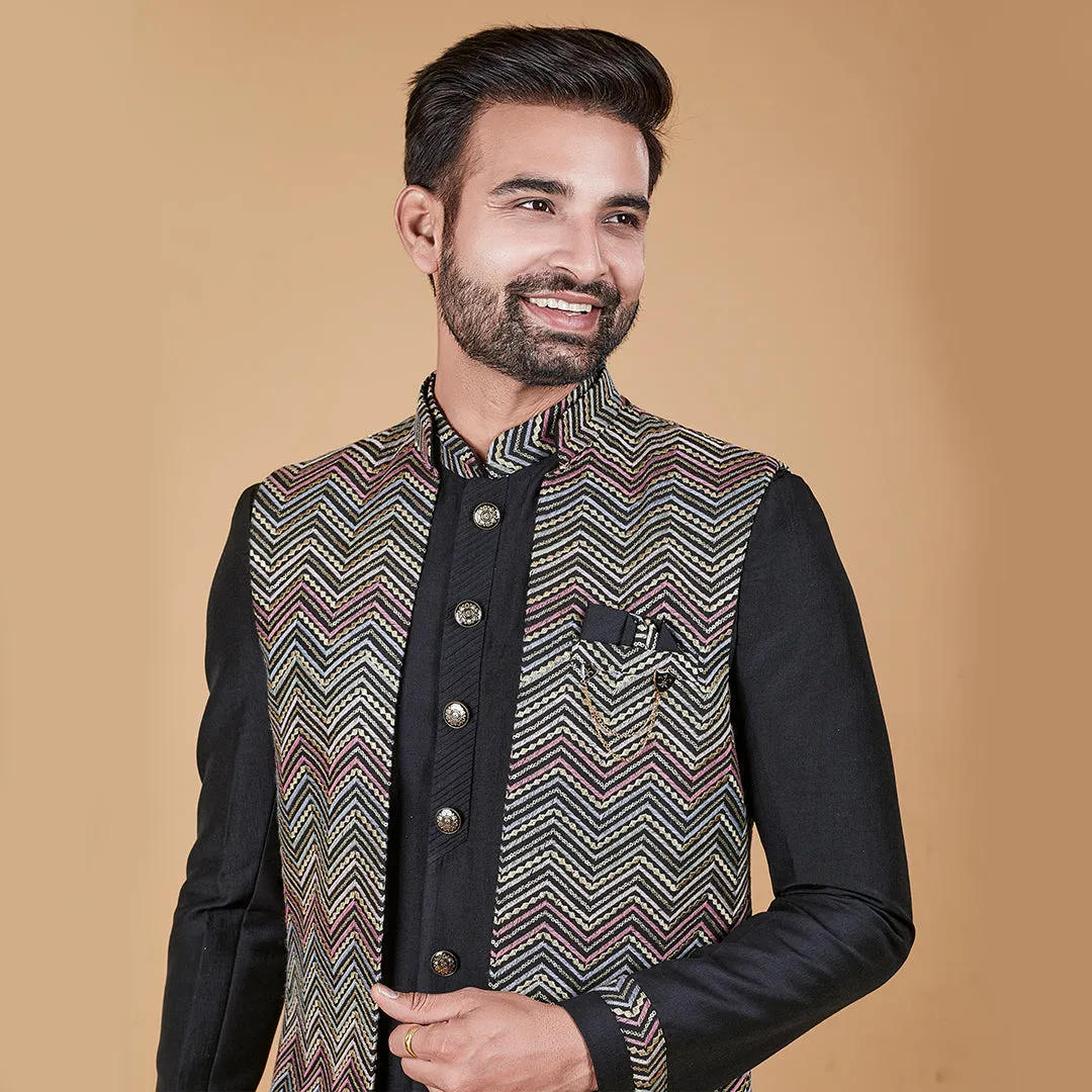 Shadowed  Black Indo-Western Ensemble with Designer Jacket