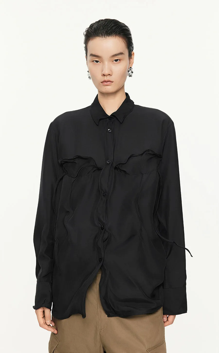 Shirt /JNBY Loose Fitting Long-sleeved Silk Shirt