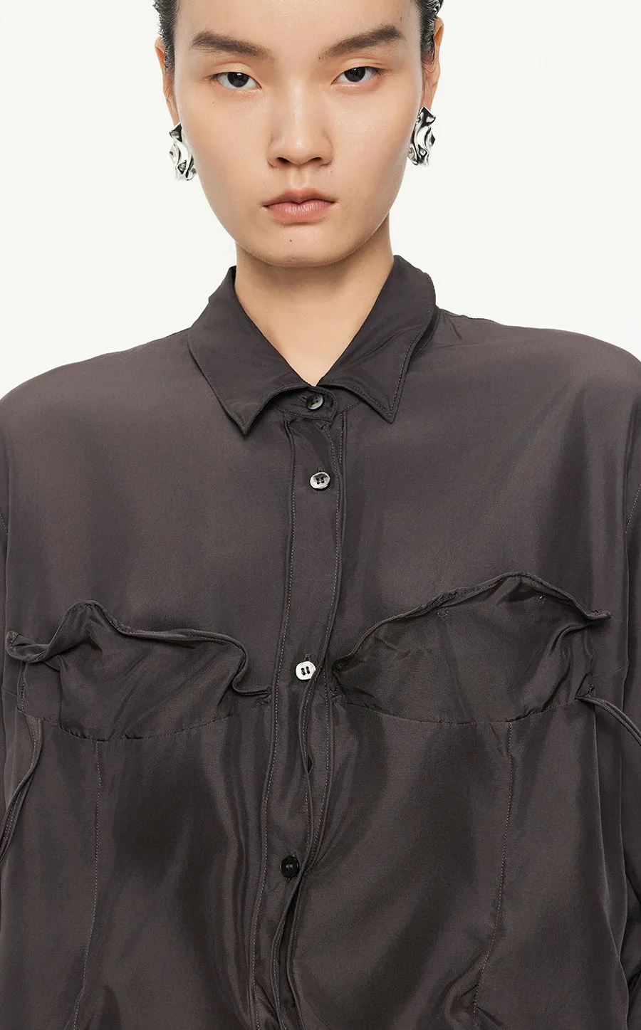 Shirt /JNBY Loose Fitting Long-sleeved Silk Shirt