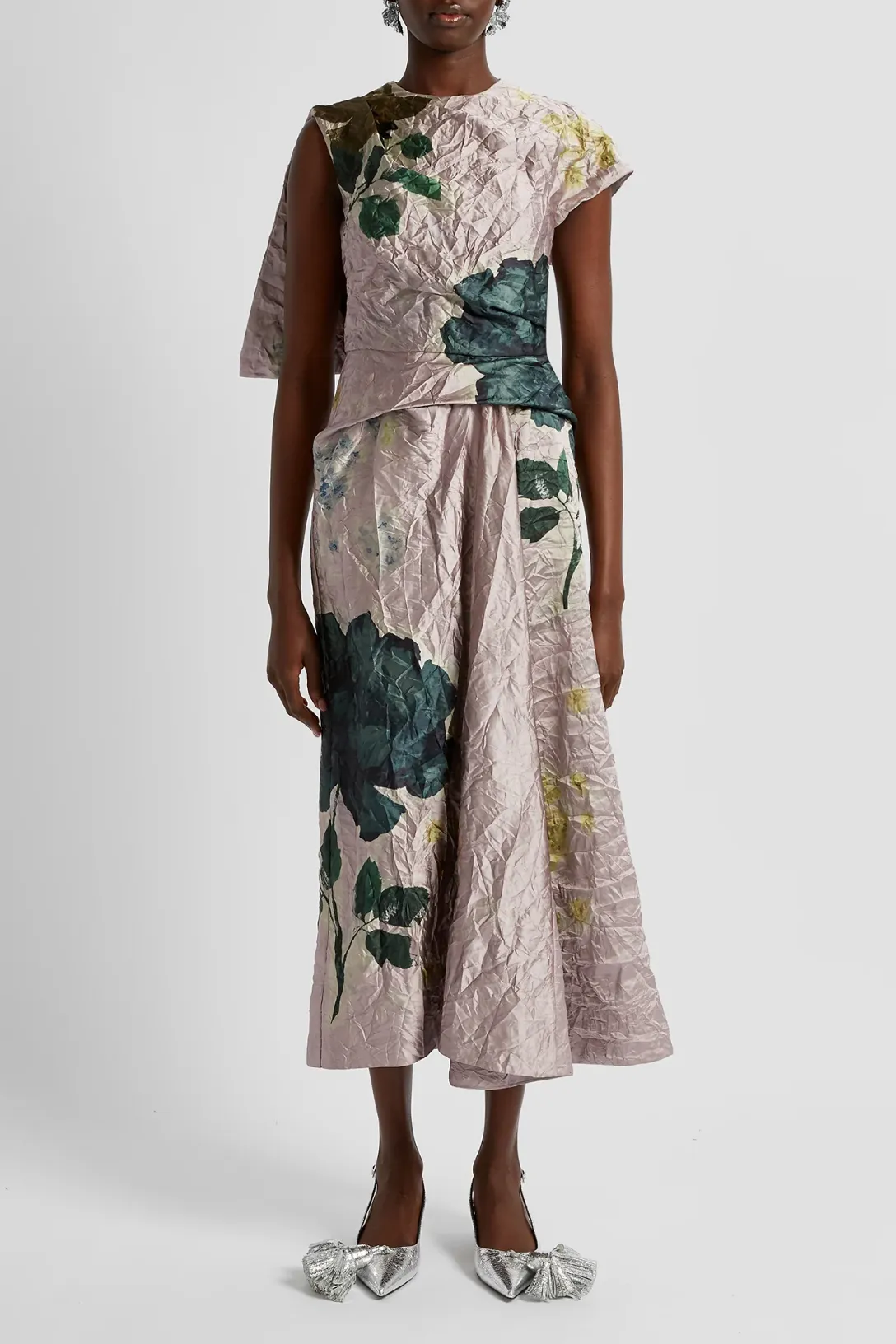 Short Sleeve Asymmetric Midi Dress | Margot Floral Lilac