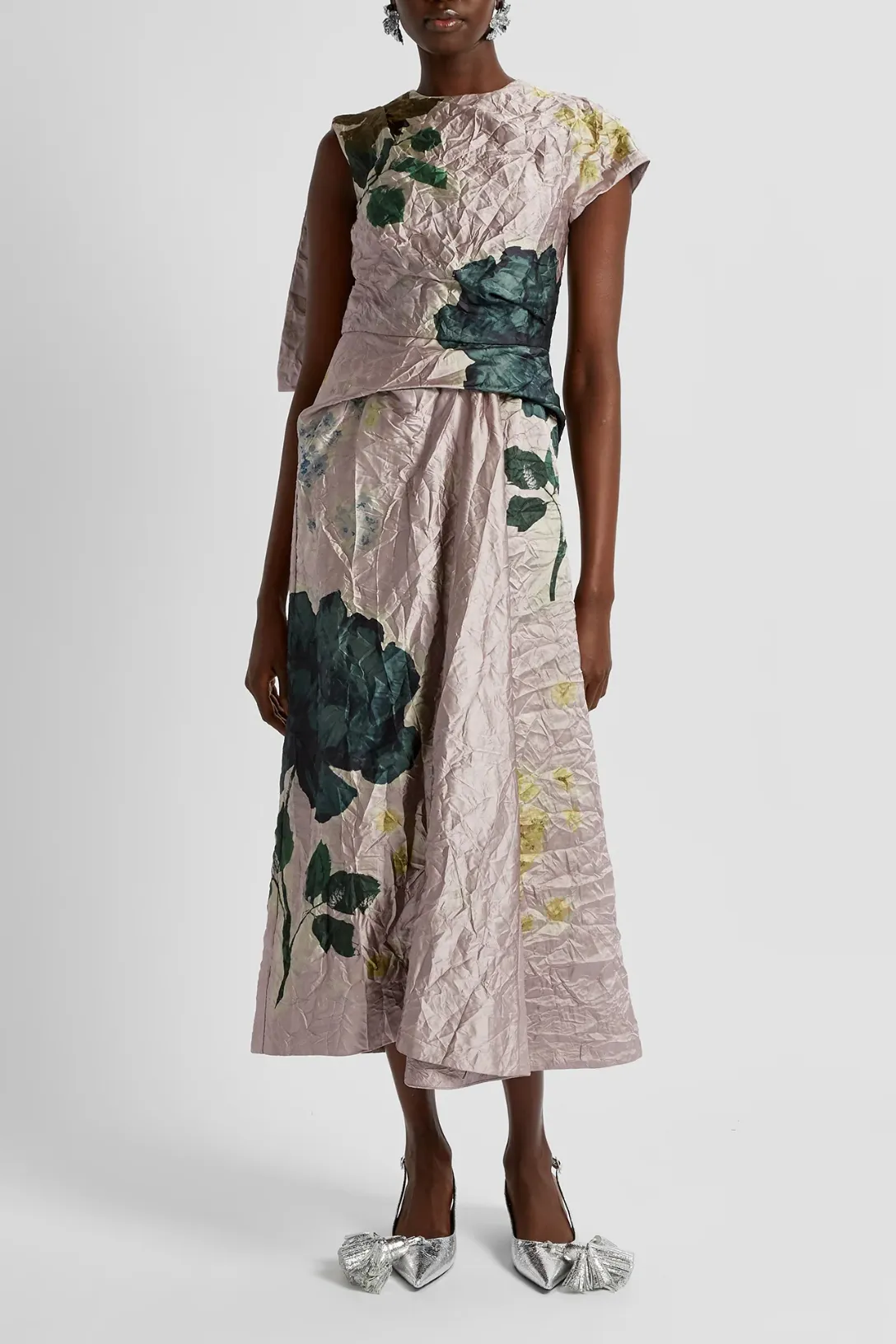 Short Sleeve Asymmetric Midi Dress | Margot Floral Lilac