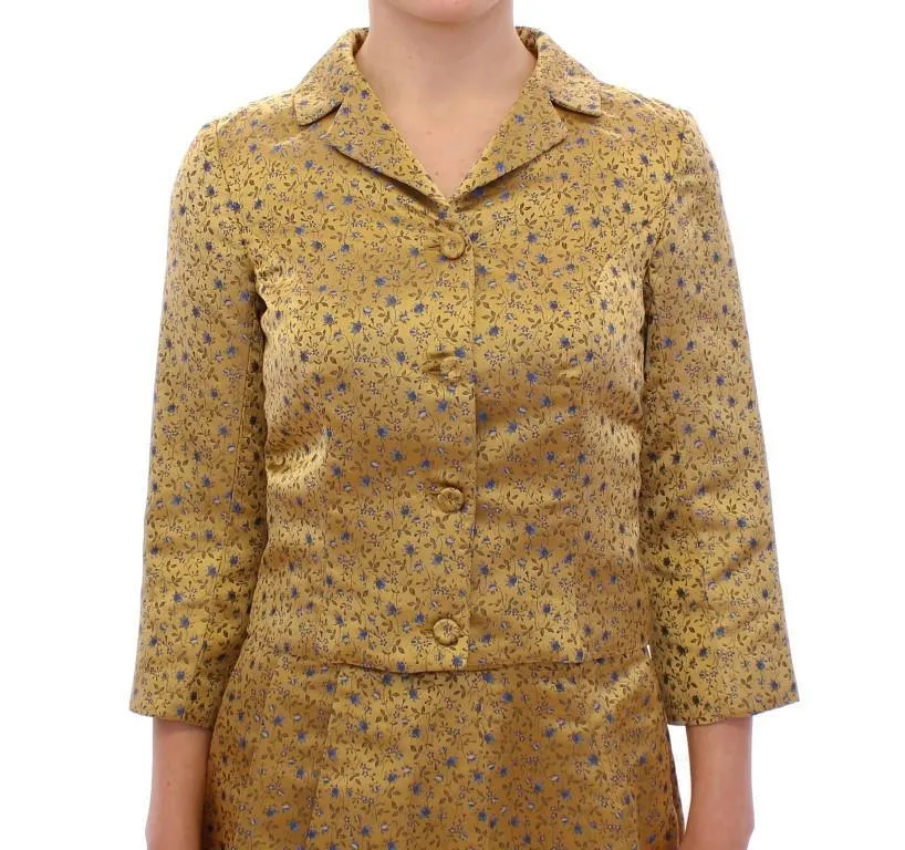 Silk Short Jacquard Floral Blazer Jacket