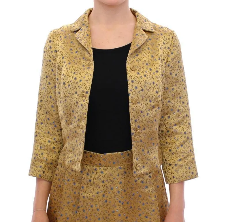 Silk Short Jacquard Floral Blazer Jacket